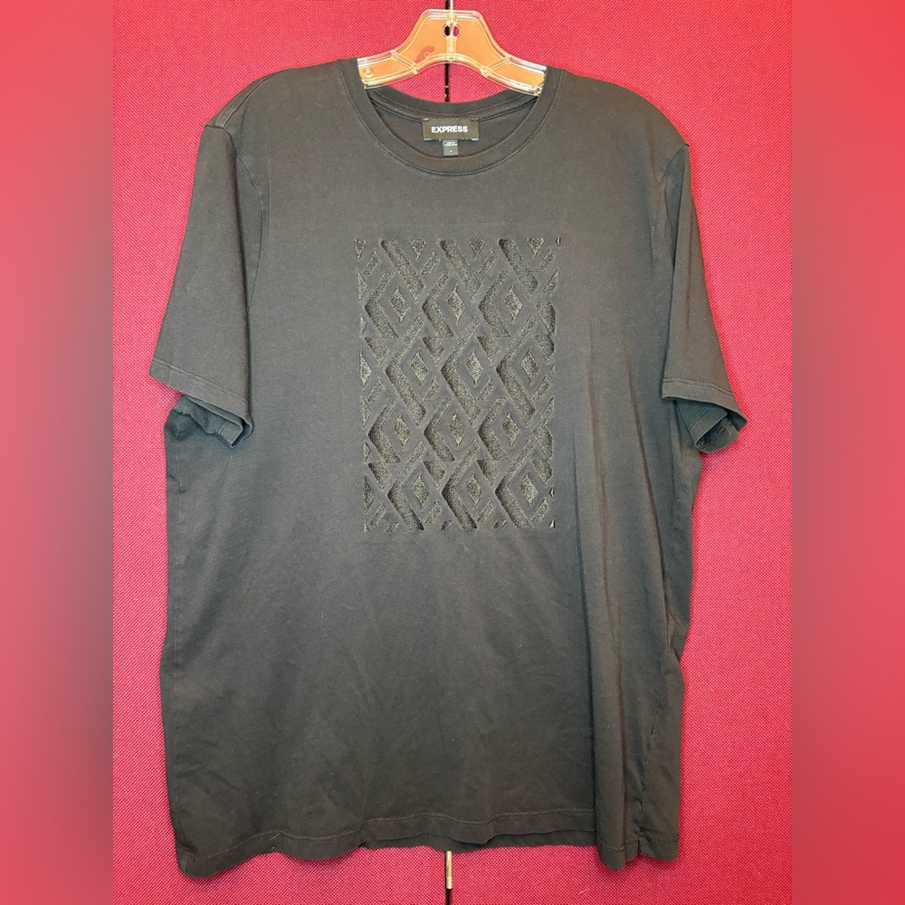 Express Black Short Sleeve Tee with Geometric Design